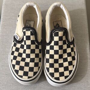 Vans Kids Black and Cream Checkered Slip-On Sneakers